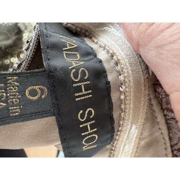 Tadashi Shoji Size 6 Paillette Embroidered Lace Gown Off Shoulder Champagne - Picture 12 of 14